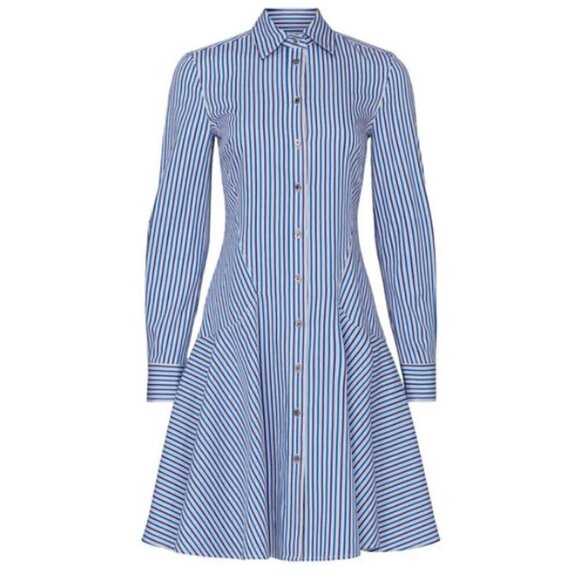 💕DEREK LAM💕 Blue Pin Stripe Shirtdress ~ Blue White 40 EUC Minimalist Chic - Picture 7 of 13